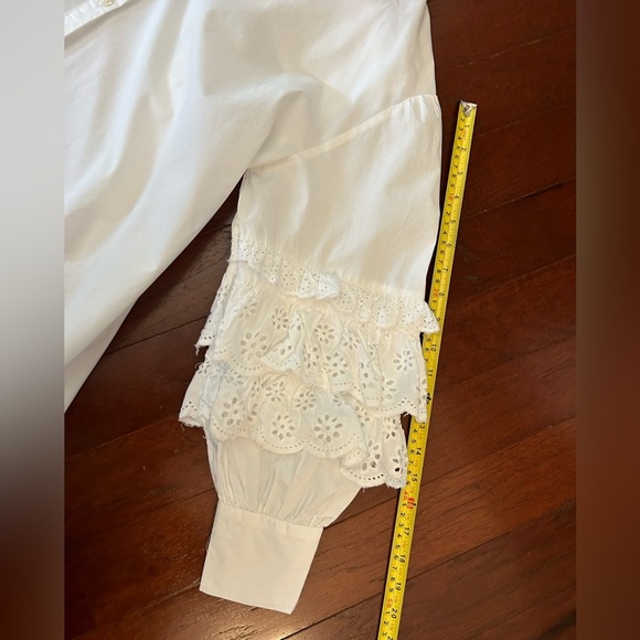 ZARA White POPLIN SHIRT WITH CUTWORK EMBROIDERY 3/4 Sleeve Size XS Oversized - Picture 5 of 8